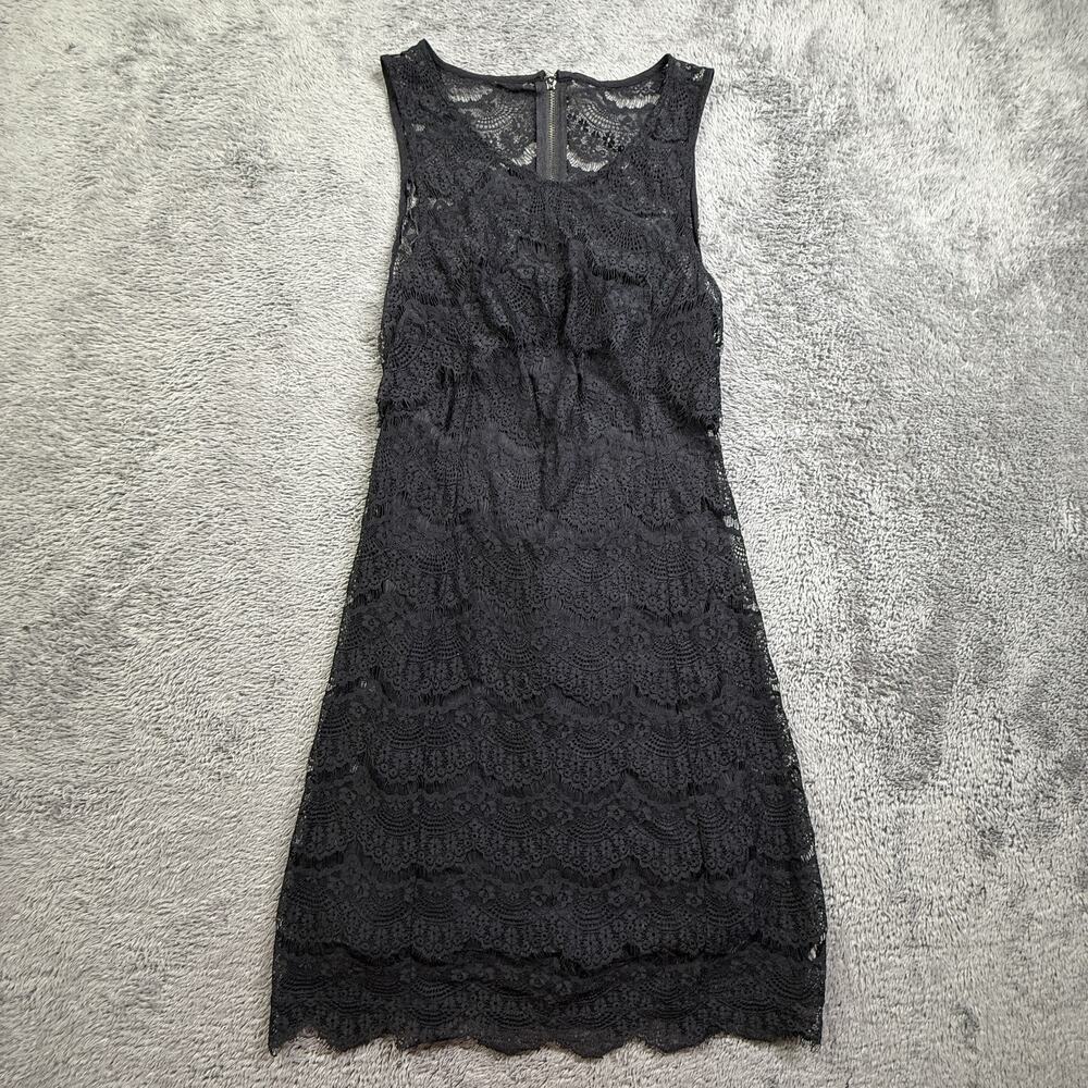 TCEC Girls Medium Black Lace Midi Dress Sleeveless Crochet Goth Cocktail LBD